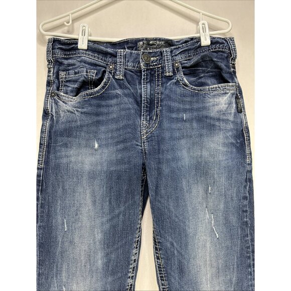 Silver Jeans Men 32 X 34 Grayson Blue Straight Leg Stretch Denim *stain* - Picture 2 of 13